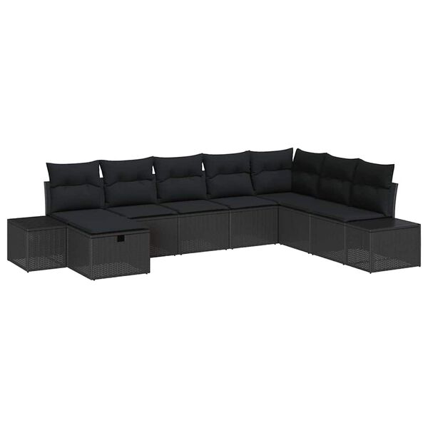 vidaXL Havesofa S&aelig;t med pude 8 pcs Sort Poly rattan