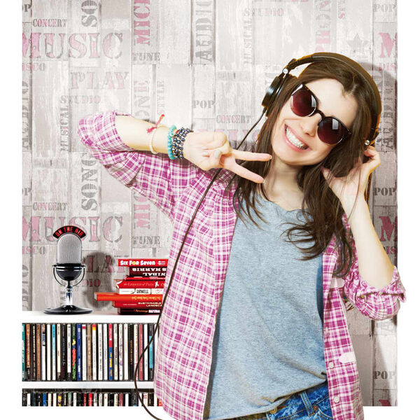 Urban Friends & Coffee tapet træplanker med ord beige og pink