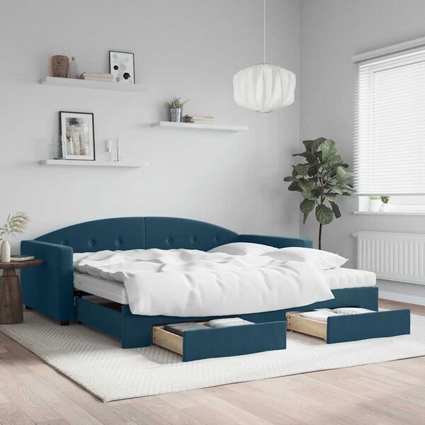 vidaXL daybed med udtr&aelig;k og skuffer 100x200 cm velour bl&aring;