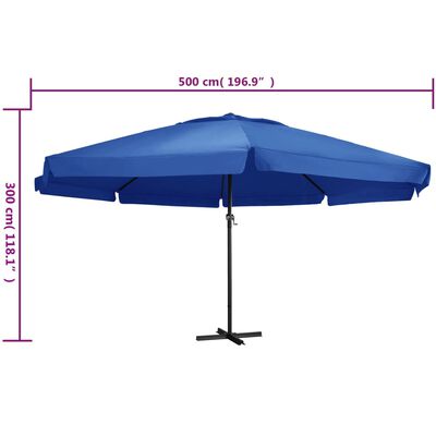 vidaXL udendørs parasol med aluminiumsstang 500 cm azurblå