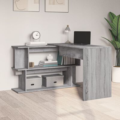 vidaXL hjørneskrivebord 200x50x76 cm konstrueret træ grå sonoma-eg
