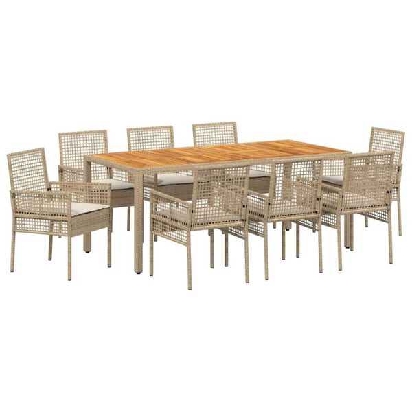 vidaXL Have Spisebordss&aelig;t 9 pcs Beige polyrattan