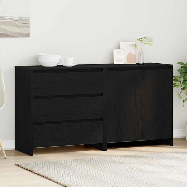 vidaXL Sideboard med skuffe 2 pcs Sort 70 x 41 x 75 cm Konstrueret tr&aelig;
