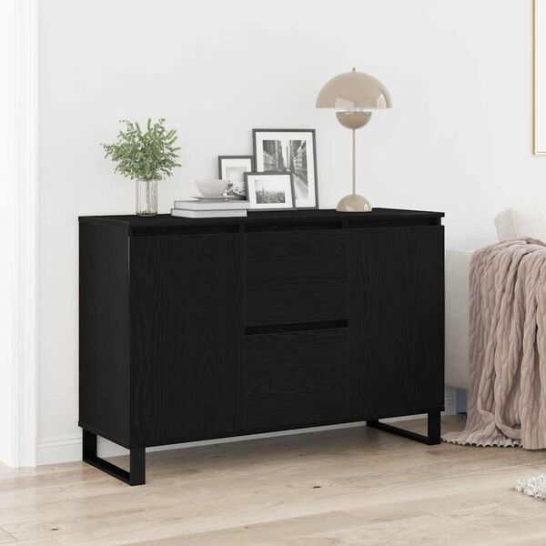 vidaXL Sideboard med skuffe Sort eg 101,5 x 35 x 70 cm Konstrueret træ