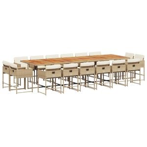 vidaXL spisebordss&aelig;t til haven 17 dele med hynder polyrattan beige