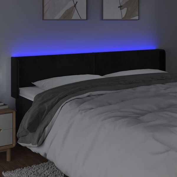 vidaXL sengegavl med LED-lys 203x16x78/88 cm fl&oslash;jl sort
