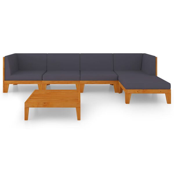 vidaXL lounges&aelig;t til haven 6 dele med hynder massivt akacietr&aelig;