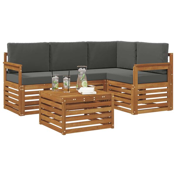 vidaXL M&oslash;bel s&aelig;t med pude 5 pcs Naturlig og Antracit Konstrueret tr&aelig;