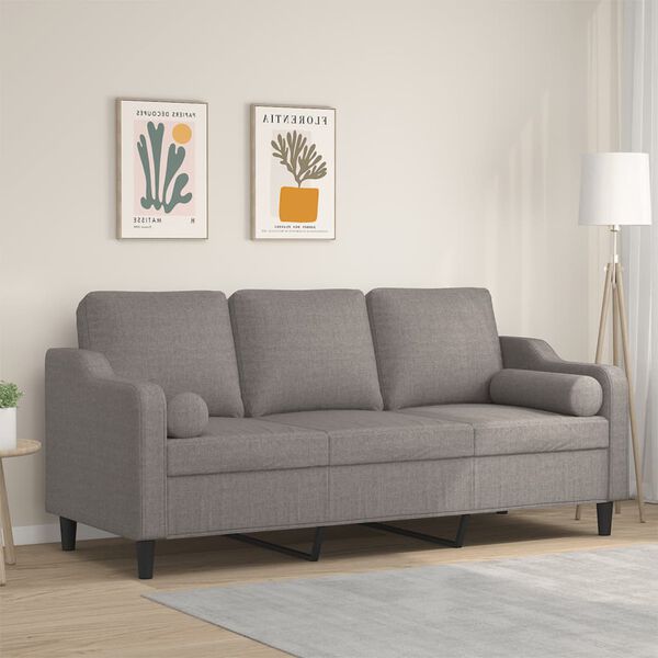 vidaXL 3-personers sofa med pyntepuder 180 cm stof gråbrun