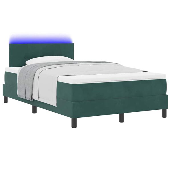 vidaXL LED Box Spring Bed med madras M&oslash;rkegr&oslash;n 120 x 190 cm Fl&oslash;jl
