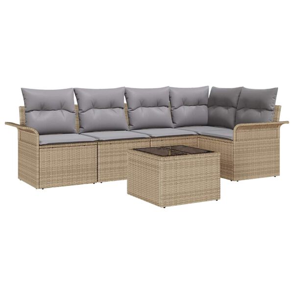 vidaXL Havesofa Sæt med pude 6 pcs Beige polyrattan