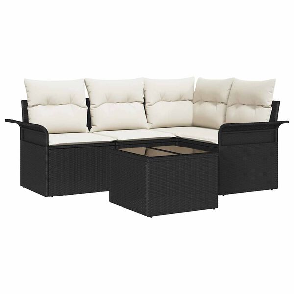 vidaXL Havesofa S&aelig;t med pude 5 pcs Sort polyrattan