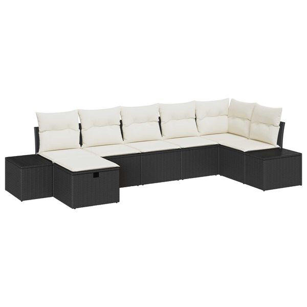 vidaXL Havesofa S&aelig;t med pude 7 pcs Sort polyrattan