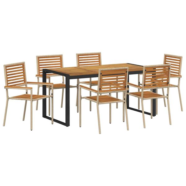 vidaXL Have Spisebordss&aelig;t 7 pcs Beige og Brun polyrattan