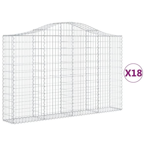 vidaXL buede gabionkurve 18 stk. 200x30x120/140 cm galvaniseret jern