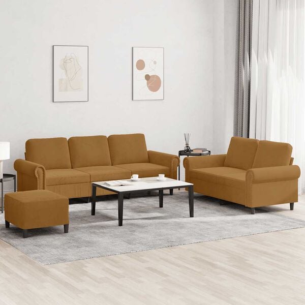 vidaXL sofas&aelig;t 3 dele med hynder velour brun