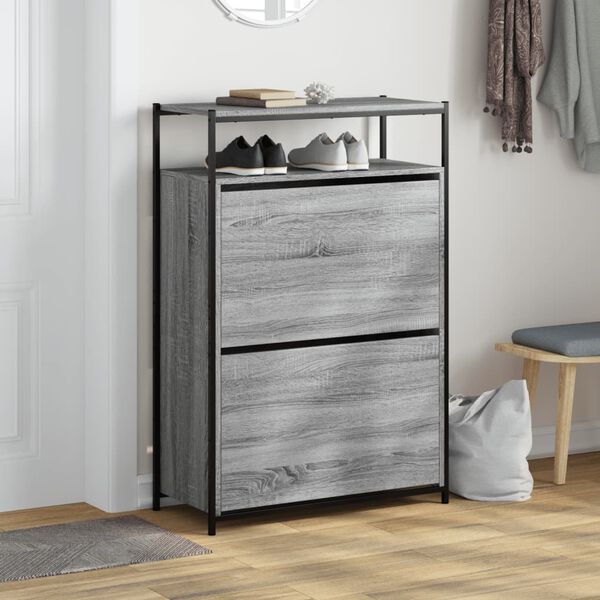 vidaXL skoreol 75x34x112 cm konstrueret tr&aelig; gr&aring; sonoma-eg