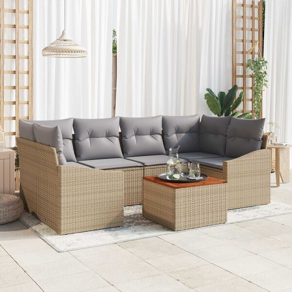 vidaXL Havesofa S&aelig;t med pude 7 pcs Beige polyrattan