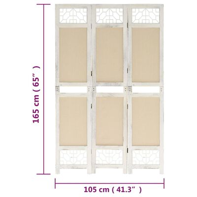 vidaXL 3-panels rumdeler 105x165 cm stof cremefarvet