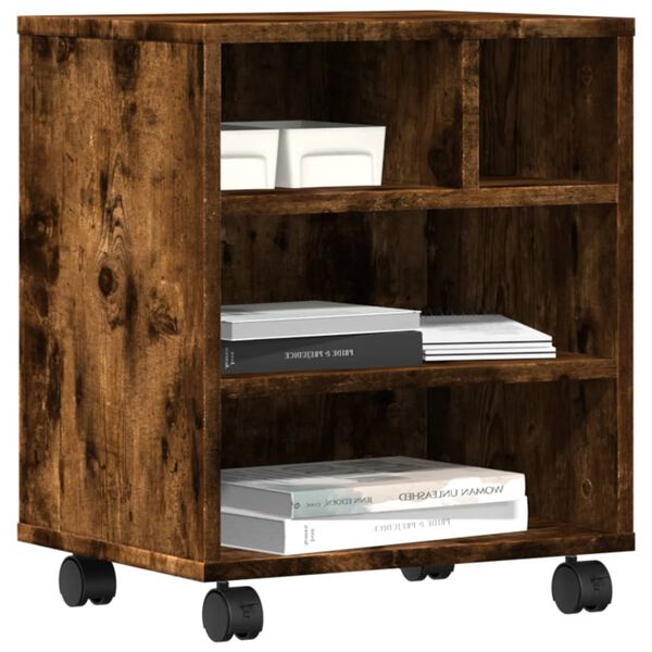 vidaXL printerstativ med hjul 41x32x48 cm røget egetræsfarve