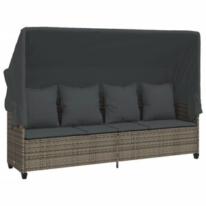 vidaXL loungesofa med baldakin og hynder polyrattan gr&aring;