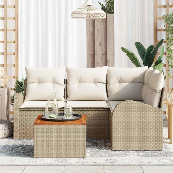 vidaXL Havesofa S&aelig;t med pude 5 pcs Beige polyrattan