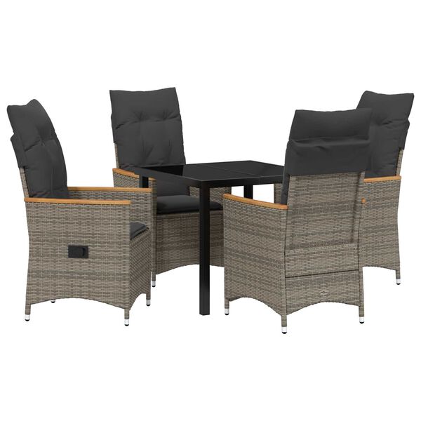 vidaXL Have Spisebordss&aelig;t med pude 5 pcs Gr&aring; polyrattan