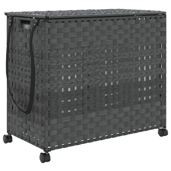 vidaXL vasketøjskurv med hjul 66x35x60 cm rattan grå