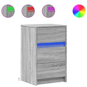 vidaXL sengebord med LED-lys konstrueret tr&aelig; gr&aring; sonoma-eg