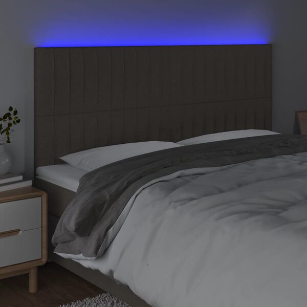vidaXL sengegavl med LED-lys 180x5x118/128 cm stof gr&aring;brun