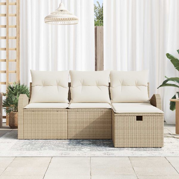vidaXL Havesofa S&aelig;t med pude med opbevaring 4 pcs Beige Poly rattan