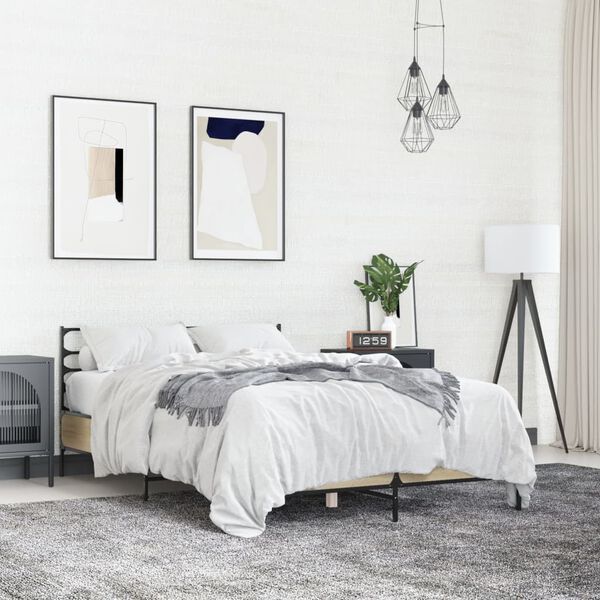 vidaXL sengestel 120x200 cm konstrueret tr&aelig; og metal sonoma-eg