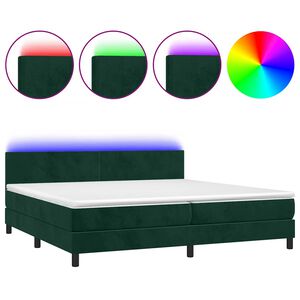vidaXL kontinentalseng med madras og LED-lys 200x200 cm fl&oslash;jl m&oslash;rkegr&oslash;n