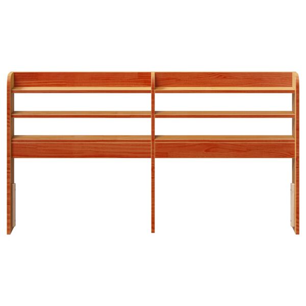 vidaXL sengegavl med hylder 135 cm massivt fyrretræ gyldenbrun