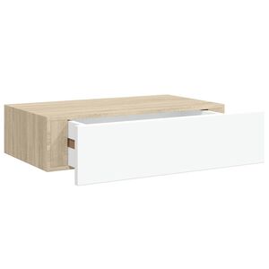 vidaXL v&aelig;gmonteret skuffehylde eg og hvid 40x23,5x10 cm MDF