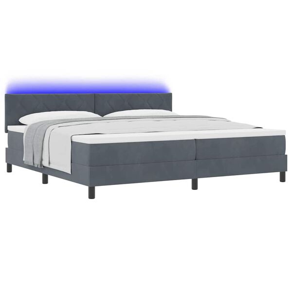 vidaXL LED Box Spring Bed med madras M&oslash;rkegr&aring; 200 x 200 cm Fl&oslash;jl