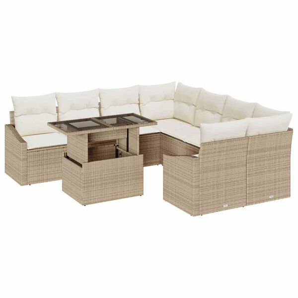 vidaXL Havesofa S&aelig;t med pude 9 pcs Beige og creme polyrattan