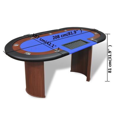 vidaXL 10 pers. pokerbord med dealerområde og jetonholder blå
