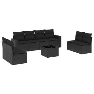 vidaXL sofas&aelig;t til haven 9 dele med hynder polyrattan sort