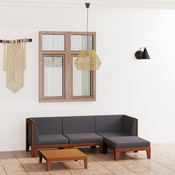 vidaXL lounges&aelig;t til haven 5 dele med hynder massivt akacietr&aelig;