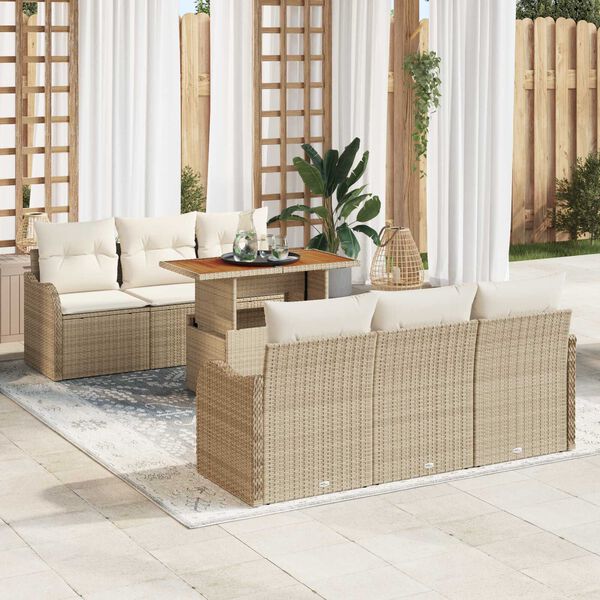 vidaXL Havesofa S&aelig;t med pude 7 pcs Beige og creme polyrattan
