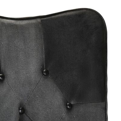 vidaXL lænestol med fodskammel ægte læder og kanvas sort