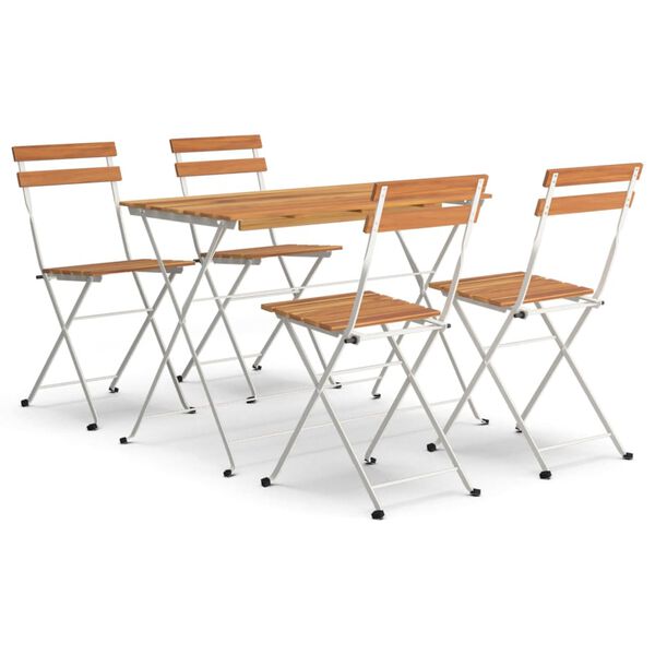 vidaXL foldbart bistrosæt 5 dele massivt akacietræ og stål