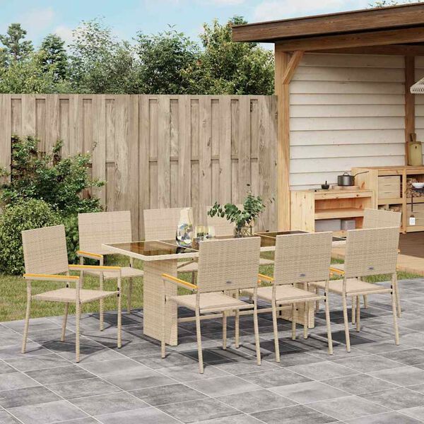 vidaXL Have Spisebordss&aelig;t 9 pcs Beige polyrattan