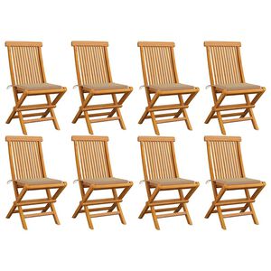vidaXL Klapstole med beige hynder 8 stk. massivt teaktr&aelig;