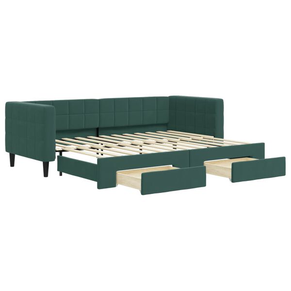 vidaXL daybed med udtræk og skuffer 80x200 cm velour mørkegrøn