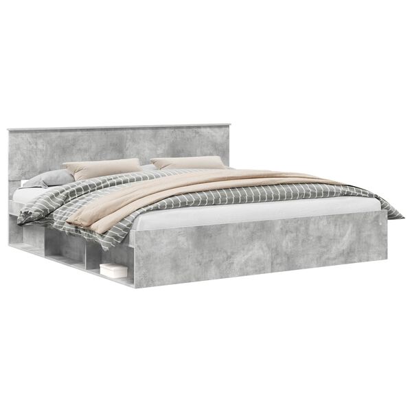 vidaXL Sengestel med hovedg&aelig;rde Beton 200 x 200 cm Massiv fyrretr&aelig;