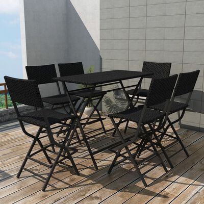 vidaXL foldbart udendørs spisebordssæt 7 dele stål polyrattan sort
