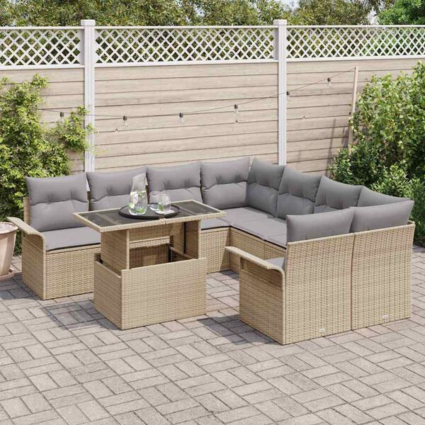 vidaXL Havesofa S&aelig;t med pude 9 pcs Beige Poly rattan