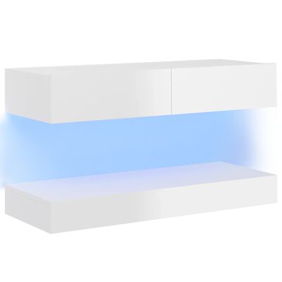 vidaXL tv-skab med LED-lys 90x35 cm hvid højglans
